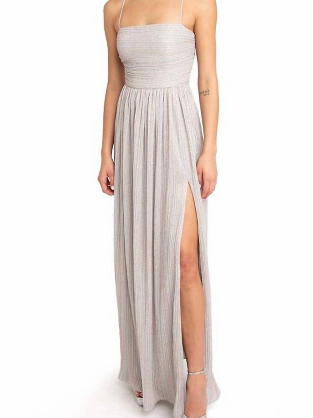Black Halo Eartha Gown—Spaghetti StrapLight Gray Maxi Dress with Thigh Slit